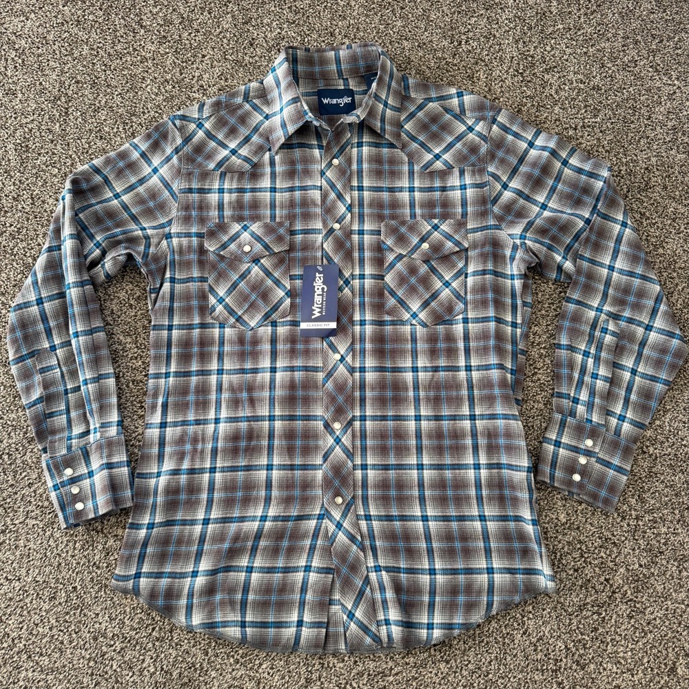 Wrangler Plaid Pearl Snap Men's M Western Yoke Long Sleeve Cowboy Rodeo